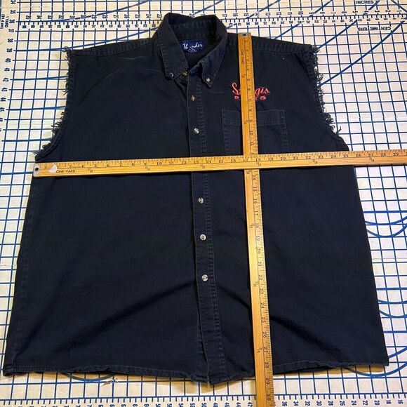Strugis 2005 Denim Button Shirt Size XL Black Sleeveless Chest Embroidery - Picture 9 of 10